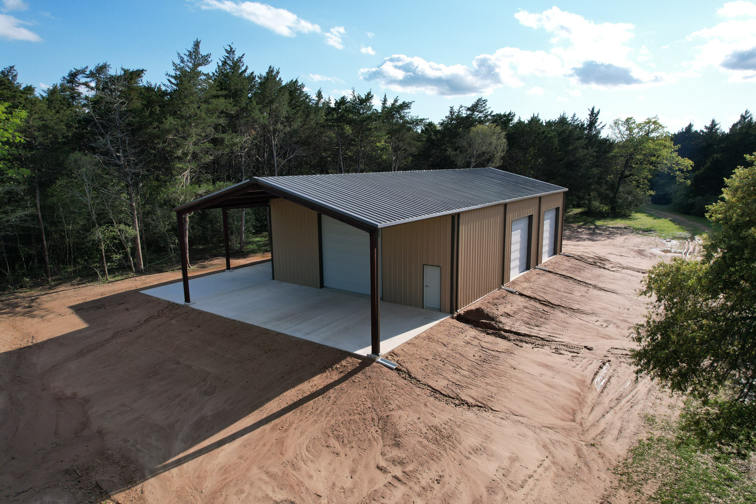 Frelsburg, TX - brown metal building construction 1 - Muleshoe Buildings